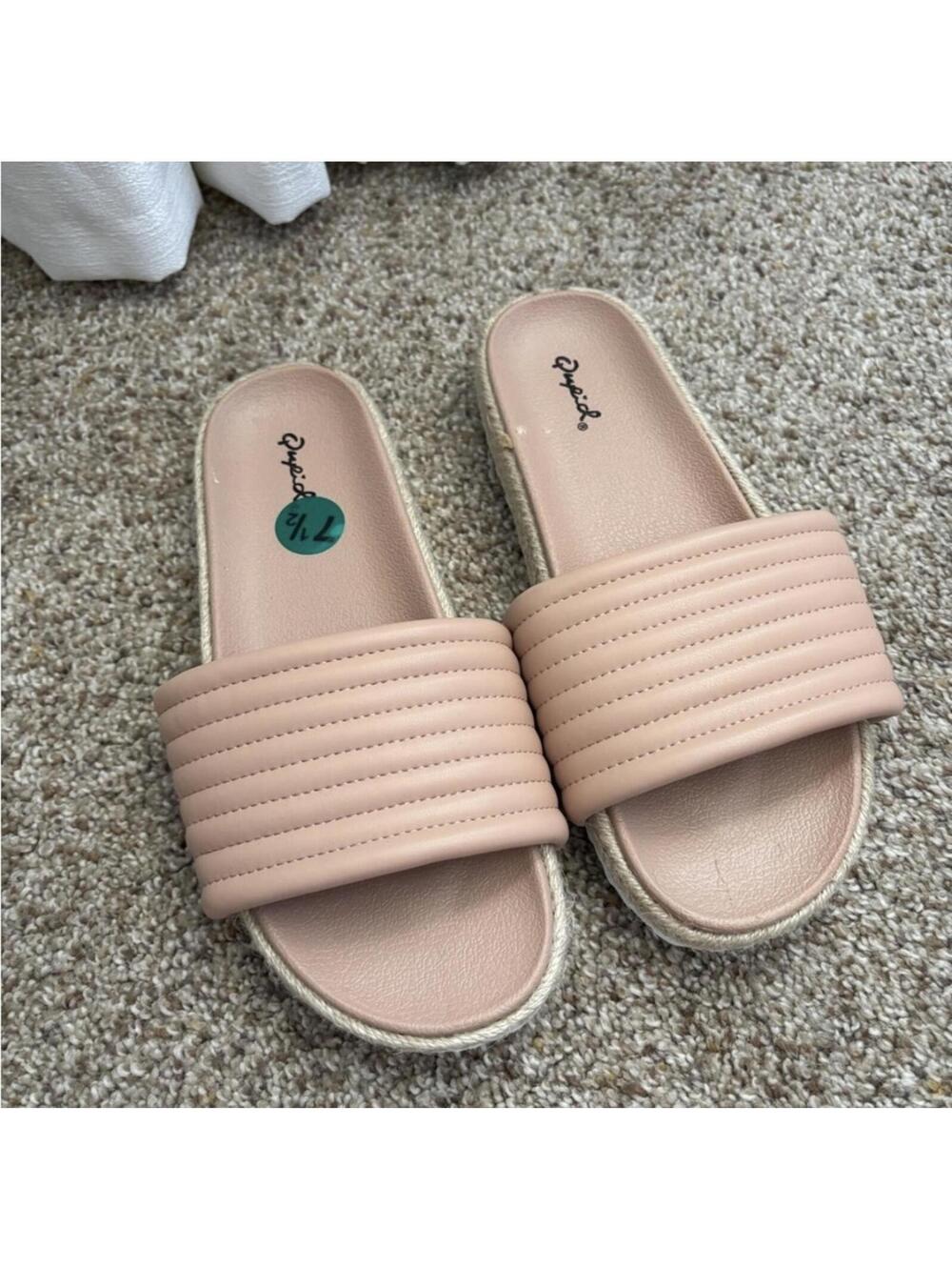(Qupid) Women's Nude Slide Sandals